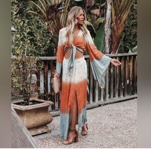 Z&L womans boho Ombre beaded two piece set maxi skirt and top size L